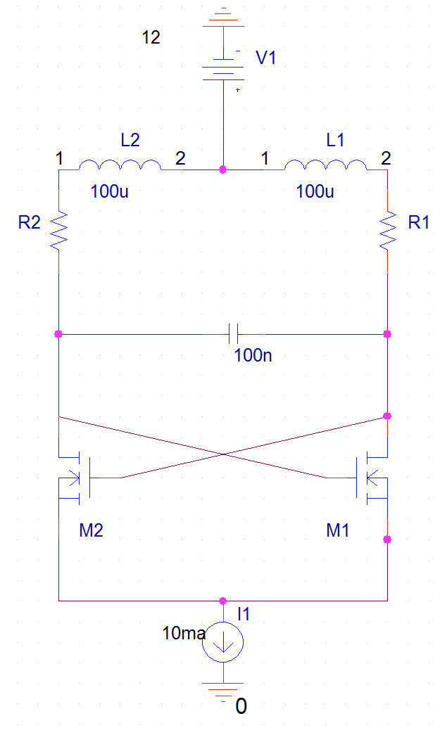 Figure 7) Oscillator in OrCad for generating a 40 MHz sinusoid (system used for method validation).