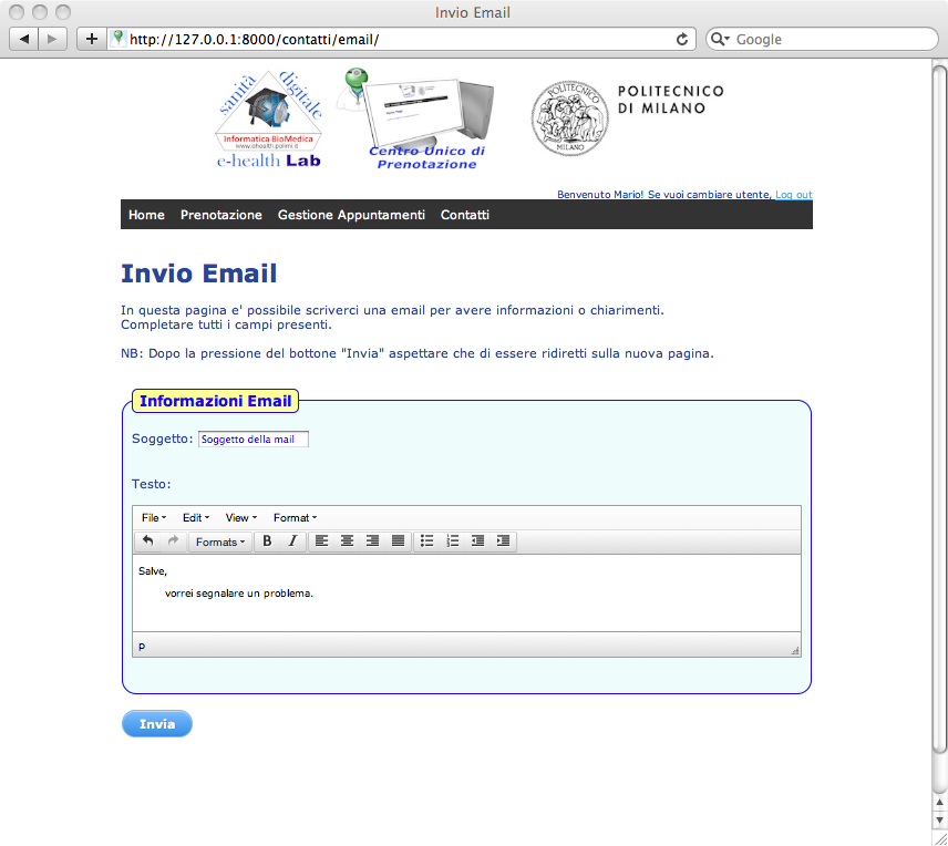 Figure 9) It&rsquo;s also possible to send an email through the website to get info, help or only to signal bugs/problems.