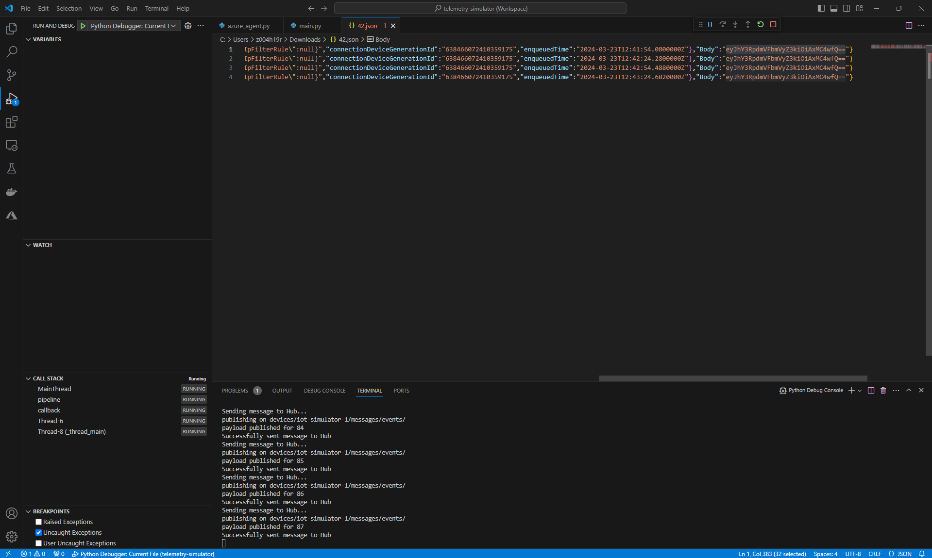 Figure 8) Screenshot that shows the preview of the telemetry data stored on Azure Data Lake Storage v2.
