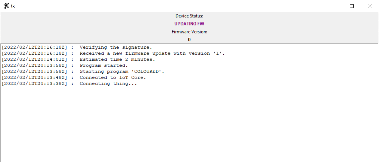 Figure 13) Emulator UI when received a new Firmware Update.