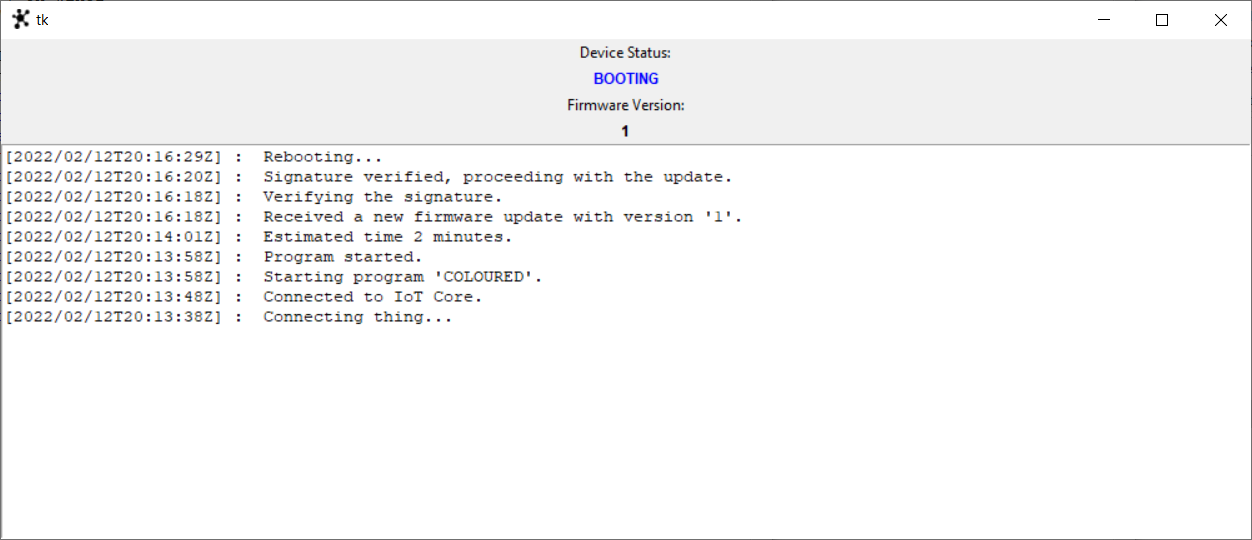 Figure 15) Emulator UI when booting after firmare update installation.