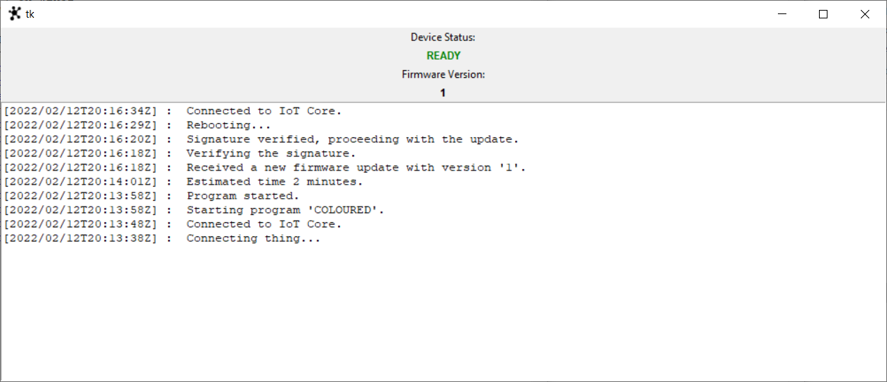 Figure 16) Emulator UI when finished booting and ready again to execute new commands.